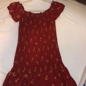 Tillys Red Smock Dress w Flowers & Ruffle sleeve